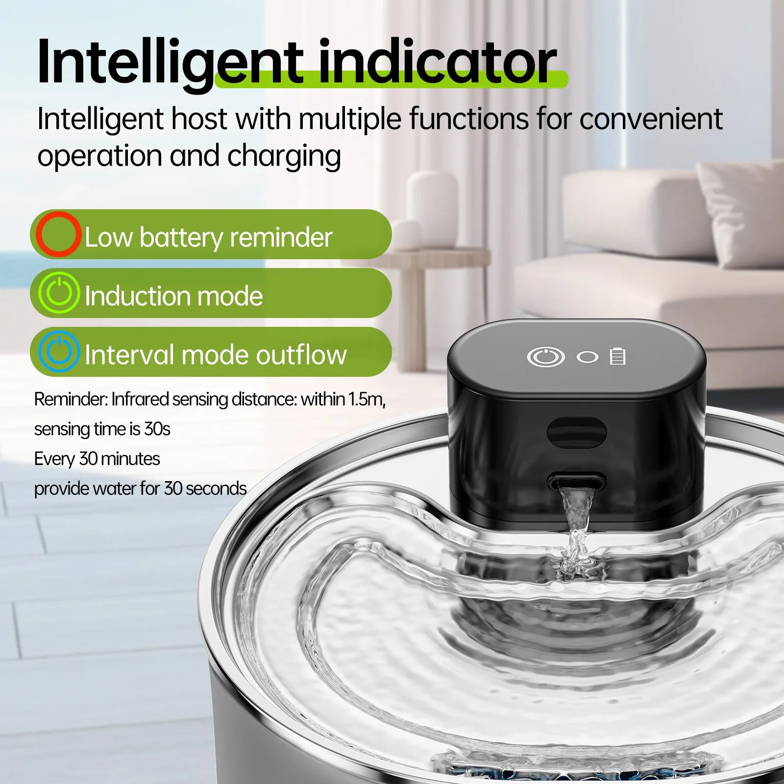 5000mAh Pumpless Wireless Cat Water Fountain 3.2L Induction Smart Pet Water Dispenser Screen Touch Sense Automatic Pet Supplies