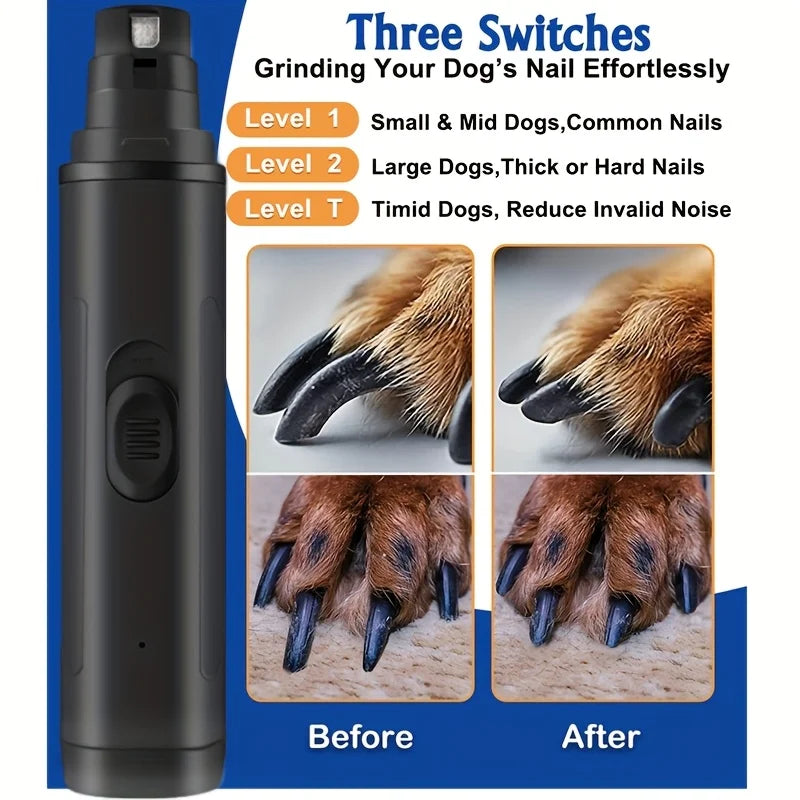 Rechargeable 2-Speed Pet Nail Grinder Plastic Grooming Tool for Cats and Dogs Quieter and Safer Cat Nail Clipper