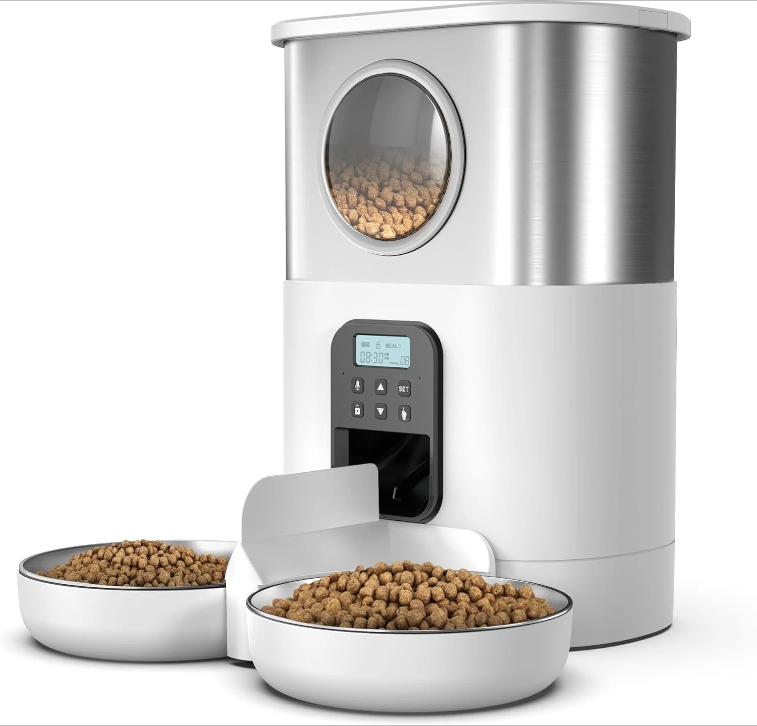 5L Automatic Cat Feeders for Two Cats Stainless Steel 2 Bowls Pet Feeder for Cats Dogs Timed Cat Feeder Pet Dry Food Dispenser