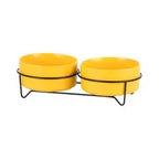 Ceramic Dog Bowls Set Stainless Steel Pet Feeder with Holder Double Bowls for Cats and Small Dogs