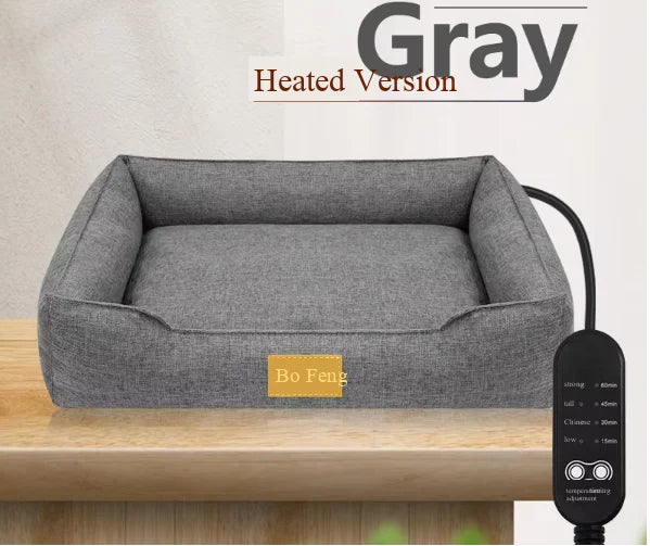 Wholesale Linen Square Pet Beds Heating Mat with Removable Cover Autumn/Winter Heated Dog Beds Cat Cave Dog Sofa
