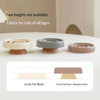 Ceramic Cat Bowl Slow Feeder Bowl for Pets Anti-Chok Cat Food and Water Dish with Neck Protection Wood Stand-for Dogs