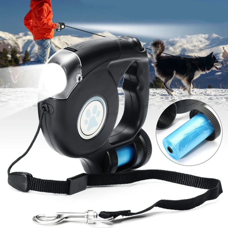 4.5M LED Pet Dog Leash Flashlight Extendable Retractable Pet Leashes Lead with Poop Bag for 45kg Large Dog Supplies