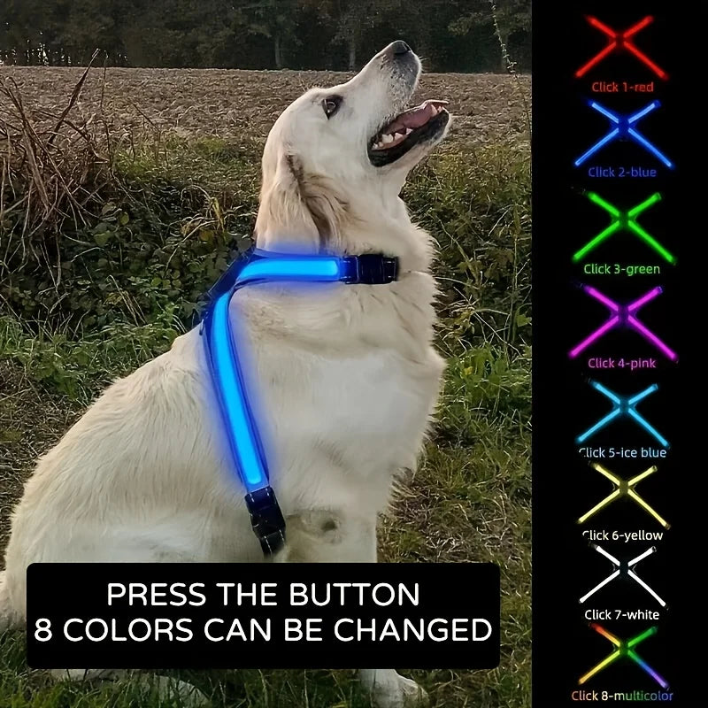 8 Colors LED Pet Vest Rechargeable - Keep Your Dog Safe and Visible at Night with Flashing Lights Suitable for Medium Large Dogs