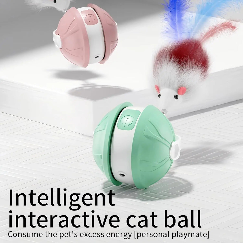 Interactive Cat Ball Toy Automatic Rolling Ball Puzzle Cat Toy for Bored Cats Indoor Use with Pet LED Laser Indoor Training Tool