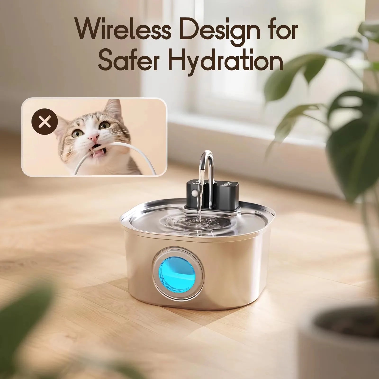 3.2L Automatic Cat Water Fountain USB Rechargeable 4000mah Battery Dual Power Wireless Pet Fountain Stainless Steel