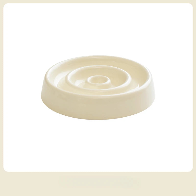 Ceramic Cat Bowl Slow Feeder Bowl for Pets Anti-Chok Cat Food and Water Dish with Neck Protection Wood Stand-for Dogs