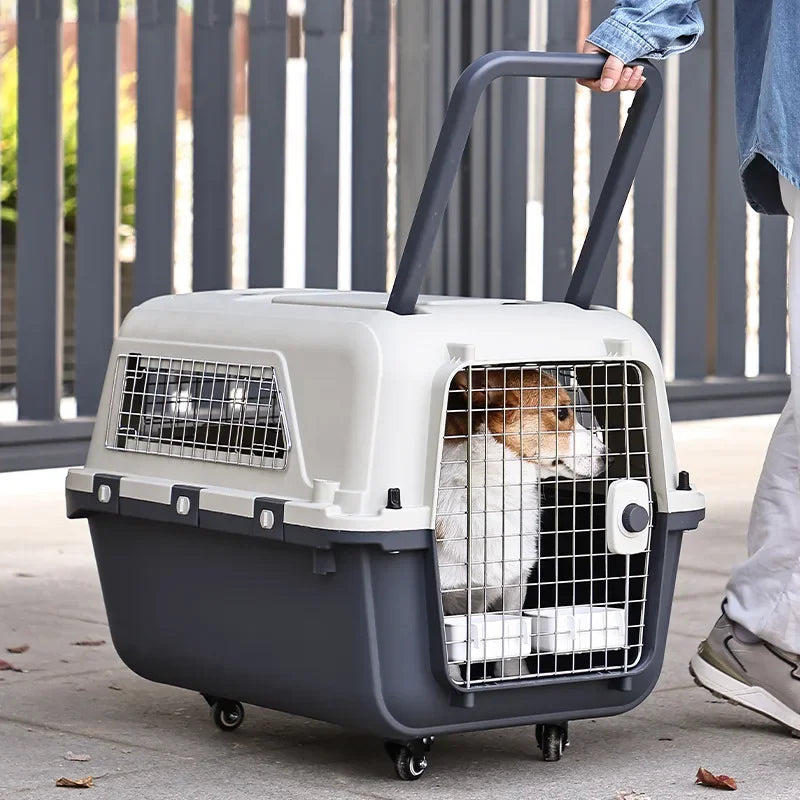 Luxury Large Pet Trolley Case Portable Plastic Dog Carrier Flight Crate with Large Capacity for Travel Cage