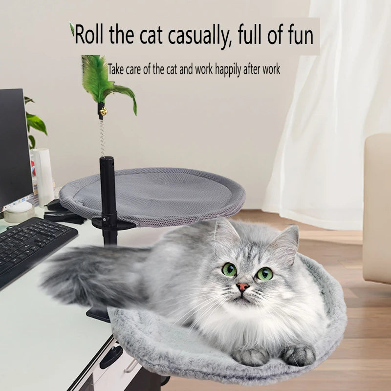 Soft Cat Desk Bed Nest for 3 Cats Comfortable Kitten Cat Hammock for Desk Rotation Adjustable Height Indoor Kitty Bed