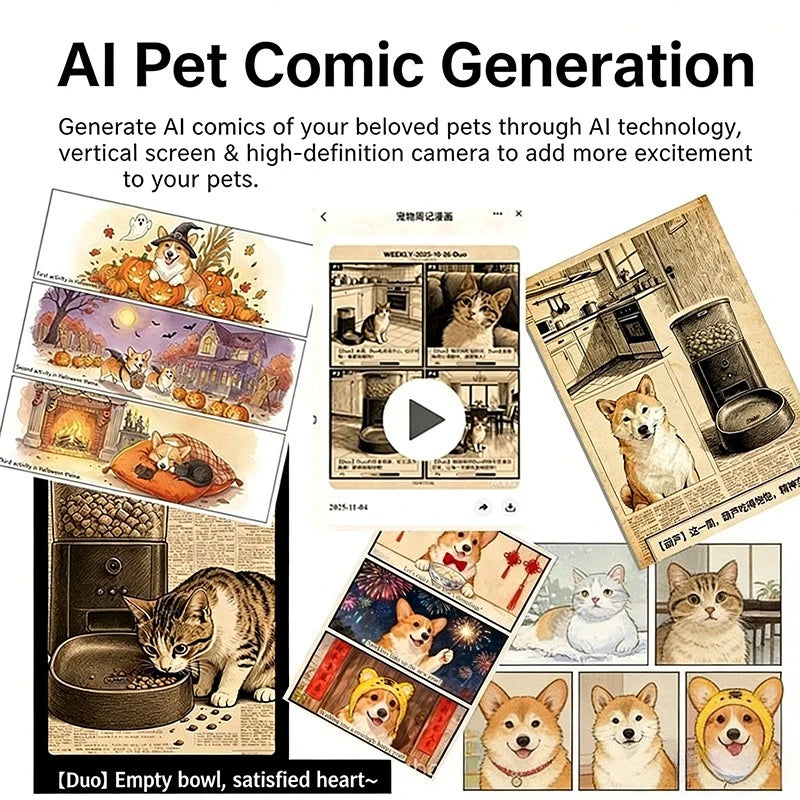 2026 OEM 4L Automatic Pet Feeder with Camera Smart Pet Feeder Mult-Cats AI Identification Generate Comics Dog Dry Food Dispenser