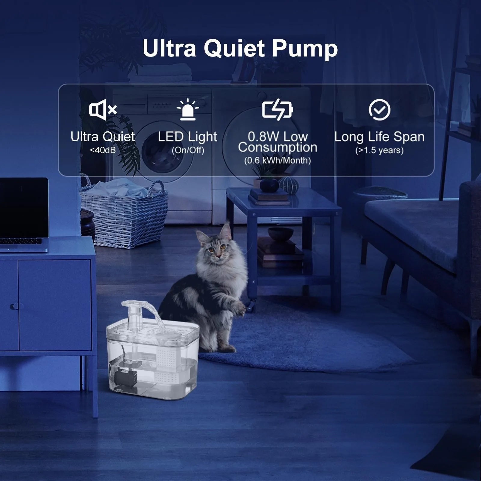 Custom 1.5L Automatic Pet Water Fountain for Cats & Dogs USB Quiet Cat Water Fountain Cat Drinking Fountain with Light