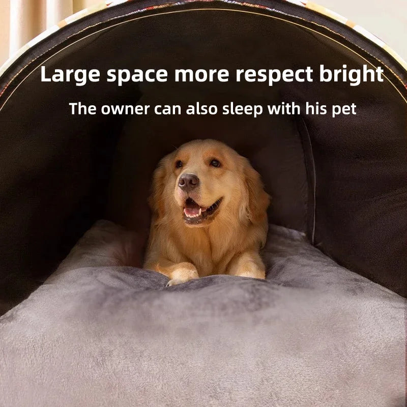 Plush Large Oversized Dog Kennel Modern Four Seasons Pet House with Removable Winter Cover for Golden Dogs in Summer Winter