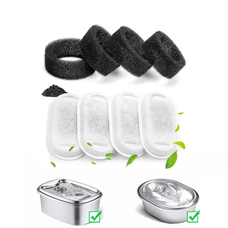4Pack Pet Replacement Sponges for 67oz/2L Flow Pet Water Fountain Stainless Steel Cat Water Fountain Filters Automatic