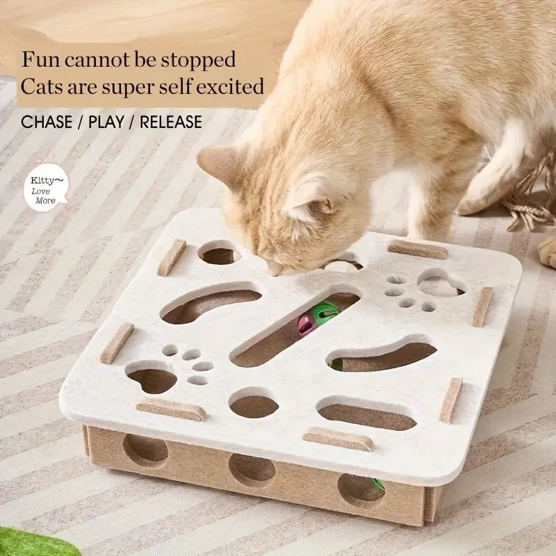 Interactive Construction Site Cat Fun Box Durable Felt Puzzle Game with Paw Prints Simple Style for Indoor Cats