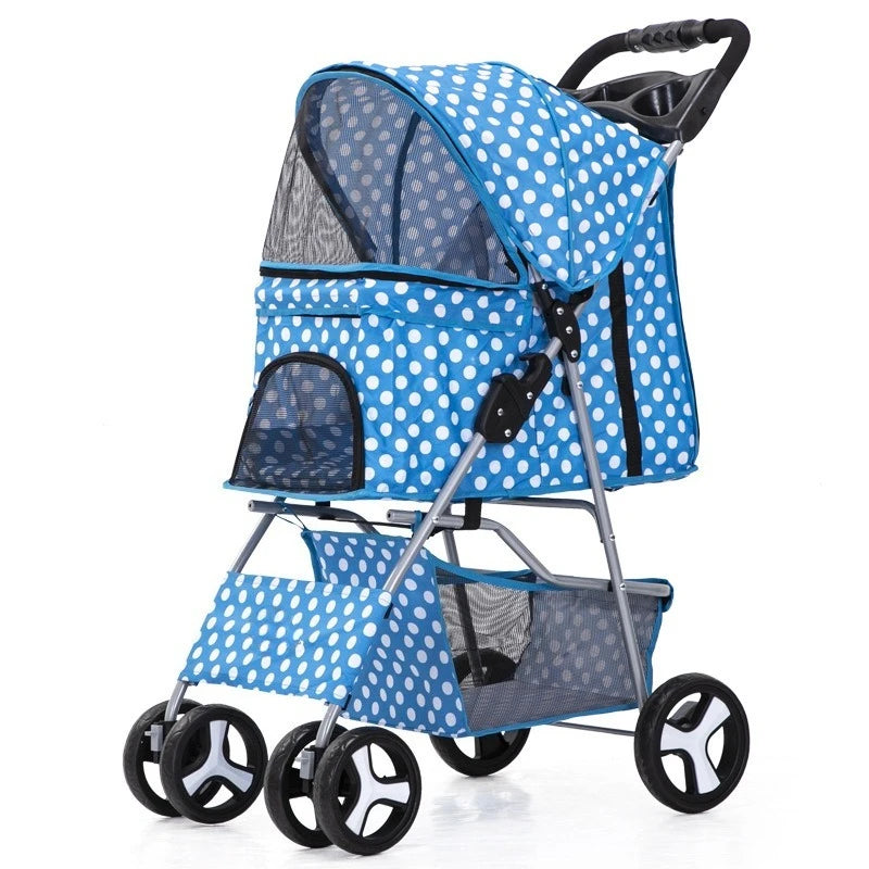 4 Wheels Pet Travel Trolley Cat Dog Jogger Stroller with Cup Holder and Storage Basket Pet Pushchair for Small Medium Cats Dogs