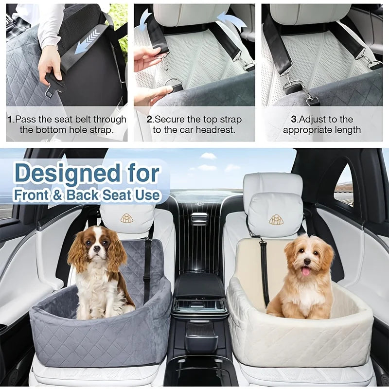 Custom Deluxe Portable Dog Car Seat Travel Carrier Breathable Fabric Travel Booster Seat with Safety Strap for Small Medium Dogs