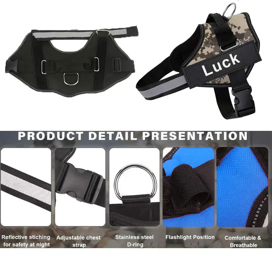 Custom Dog Harness Vest ID Patch Reflective Breathable Adjustable Pet Harness Designer Dog Harness Outdoor Dog Products