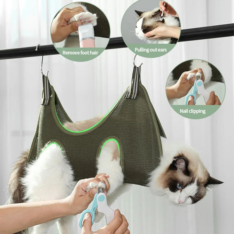 Cat Grooming Stainless Steel Nail Cutting Anti-Scratch Bite Fixed Bath Trimming Restraint Bag & Hammock Hanging Pet Supplies Set