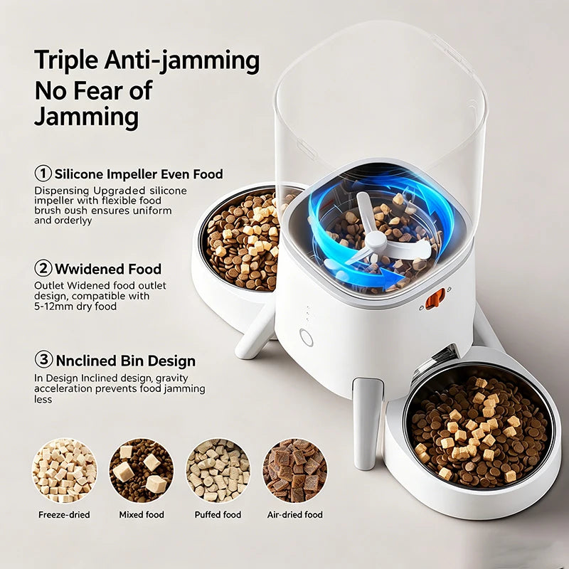 OEM 5L Dual Bows Smart Pet Feeder with WiFi APP Control Automatic Pet Feeder for Dog Food Dispenser for Dual Cats Dogs
