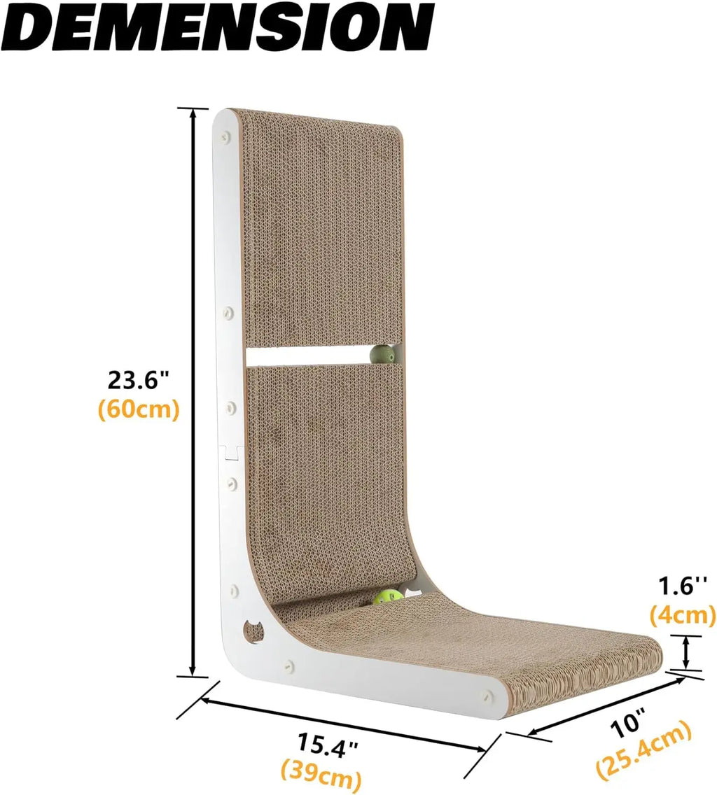 Cardboard Cat Scratcher Vertical Cat Scratching Board L-Shape Indoor Cat Scratch Pads with Built-in Catnip Toy Balls Wall-Mount