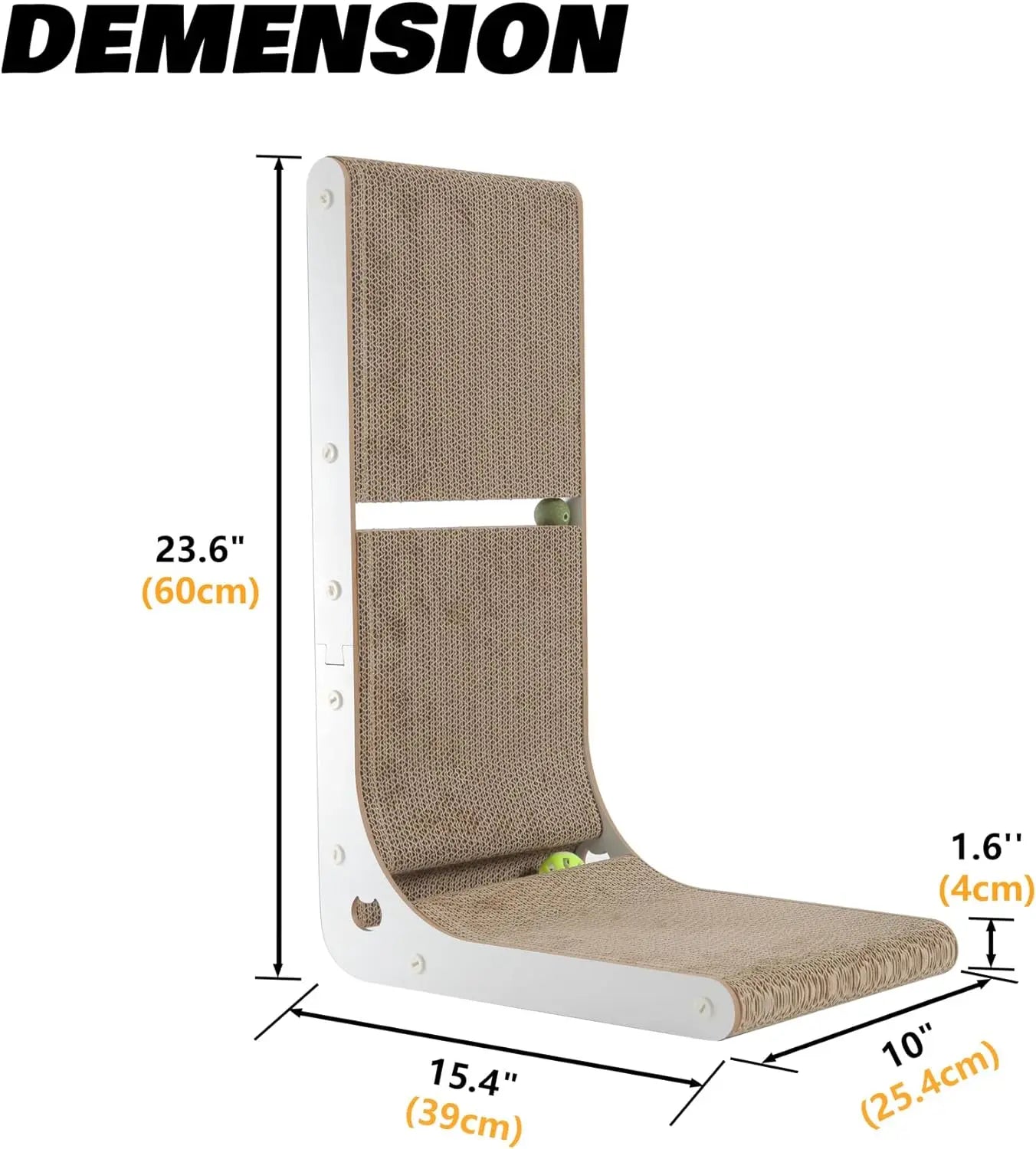 Cardboard Cat Scratcher Vertical Cat Scratching Board L-Shape Indoor Cat Scratch Pads with Built-in Catnip Toy Balls Wall-Mount