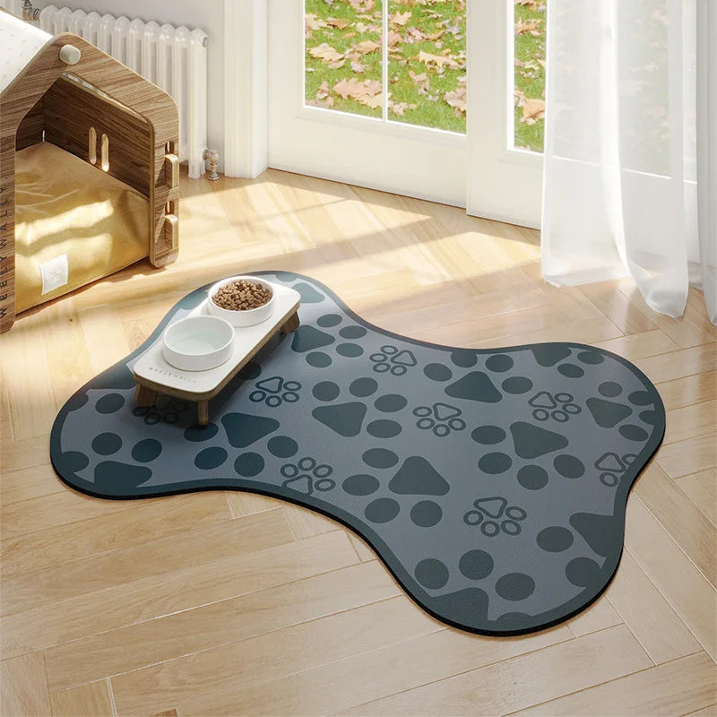 Non Slip Silicone Pet Food Mat Rapid Absorbent Dog Cat Square Bone Shaped Feeding Mat