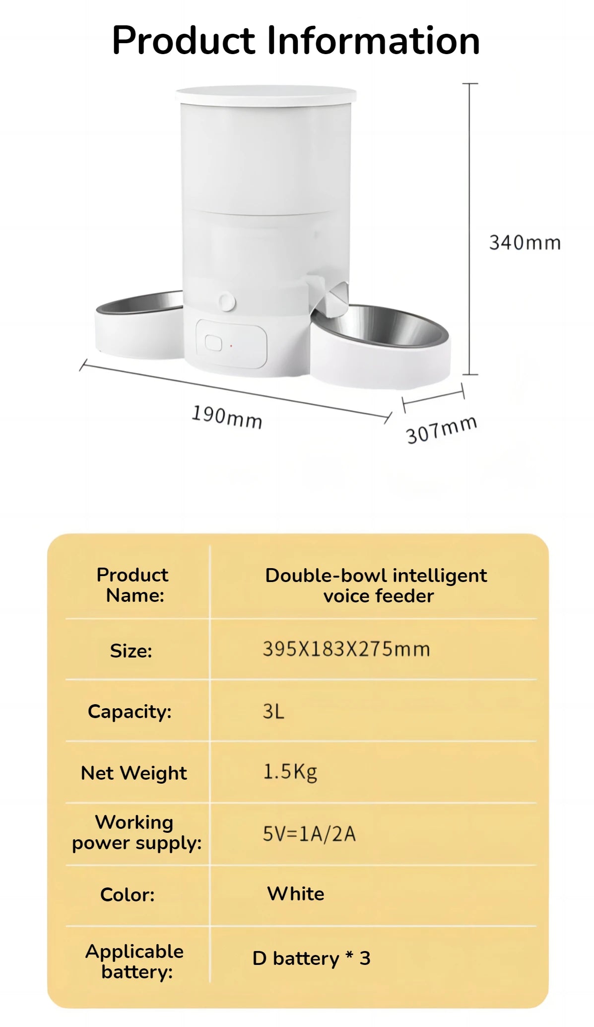 3L Two Bowls OEM Smart Automatic Dog Feeder WIFI Remote Control Dog Food Dispenser  Timing Automatic Pet Feeder Cat Dog Products
