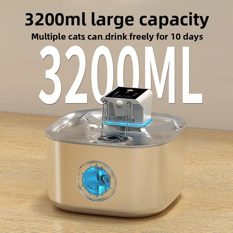 2026 New OEM 3.2L Stainless Steel Cat Water Dispenser Wireless Cat Water Fountain Smart Circulation Window Model for Multi Cats