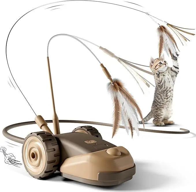 3-in-1 Interactive Cat Toy Indoor Automatic Moving Mouse Cat Toys Self Play with 2pcs Feather Tails for Bored Adult Cats Kittens