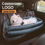 Custom Logo Color Luxury Dog Car Seat Bed with Faux Leather & Cotton Double Seats Safety Buckle Dog Beds