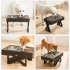 Raised Pet Bowl Stainless Steel Double Bowls Stand Non-Slip No Spill Dog Smart Height Adjusts Cervical Protectionto Large Dogs