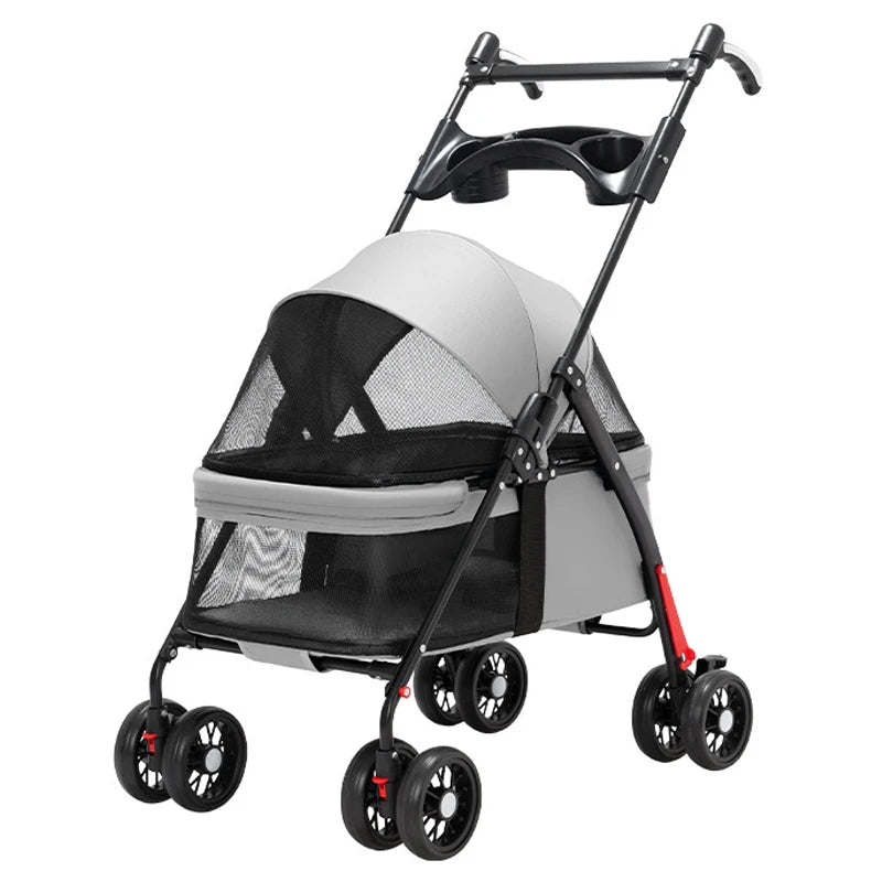 Pet Stroller Small Pull Cart Puppy Dog Walking Cart Lightweight Foldable Oxford Adjustable Zipper for Outdoor Use