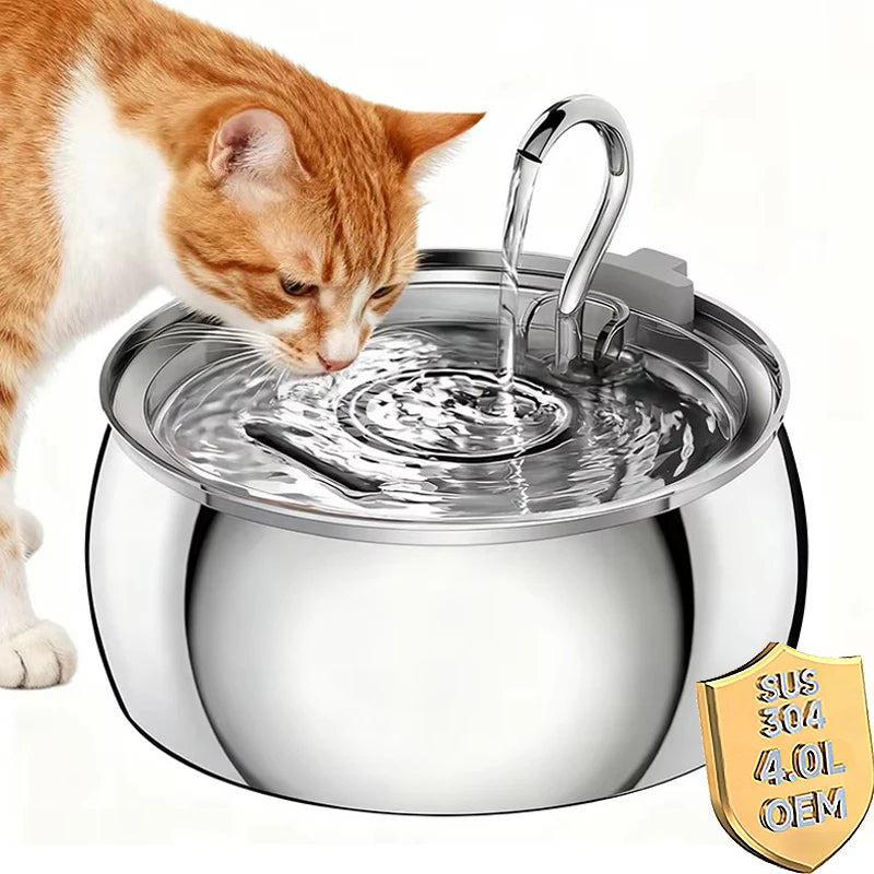 Ultra-Quiet 4L/1.1Gal Large Capacity Stainless Steel Cat Water Fountain Automatic Indoor Pet Water Dispenser