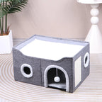 Cat House for Indoor Cat Bed Cave with Fluffy Ball Scratch Pad Foldable Cat Hideaway Covered for Multi Small Pet Large Kitty