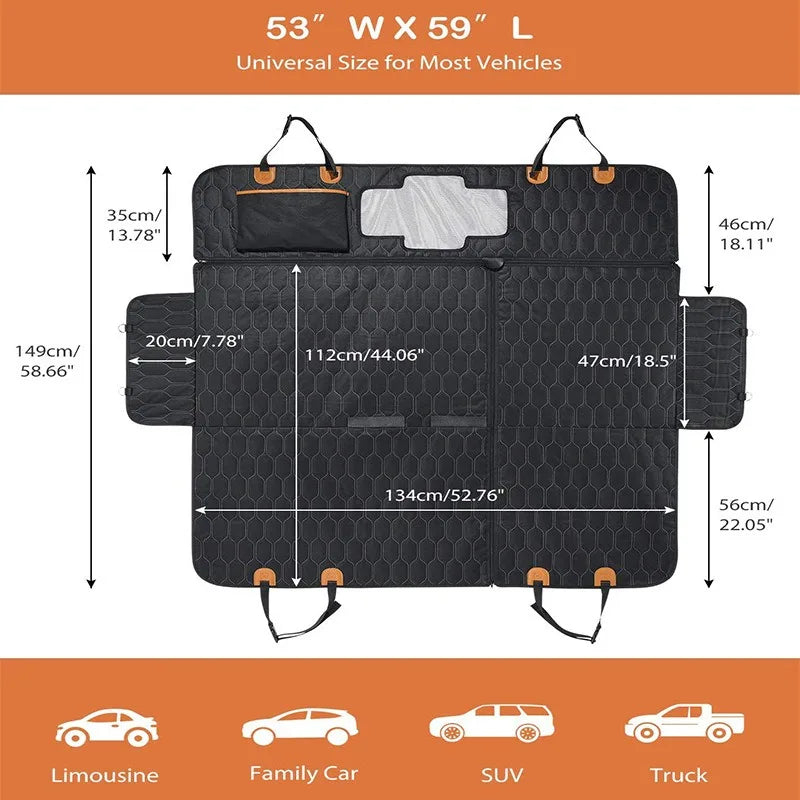 Detachable Dog Car Seat Cover Oxford Material Back Seat Extender with Mesh Window Storage Pocket Hammock Support up to 350lbs