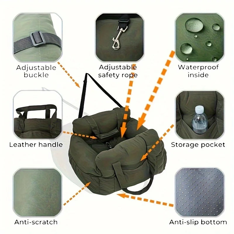 OEM Cozy Pet Adjustable Soft Warm Kennel Bed Portable Washable Dog Car Seat with Easy Installation Solid Pattern Travel Carrier