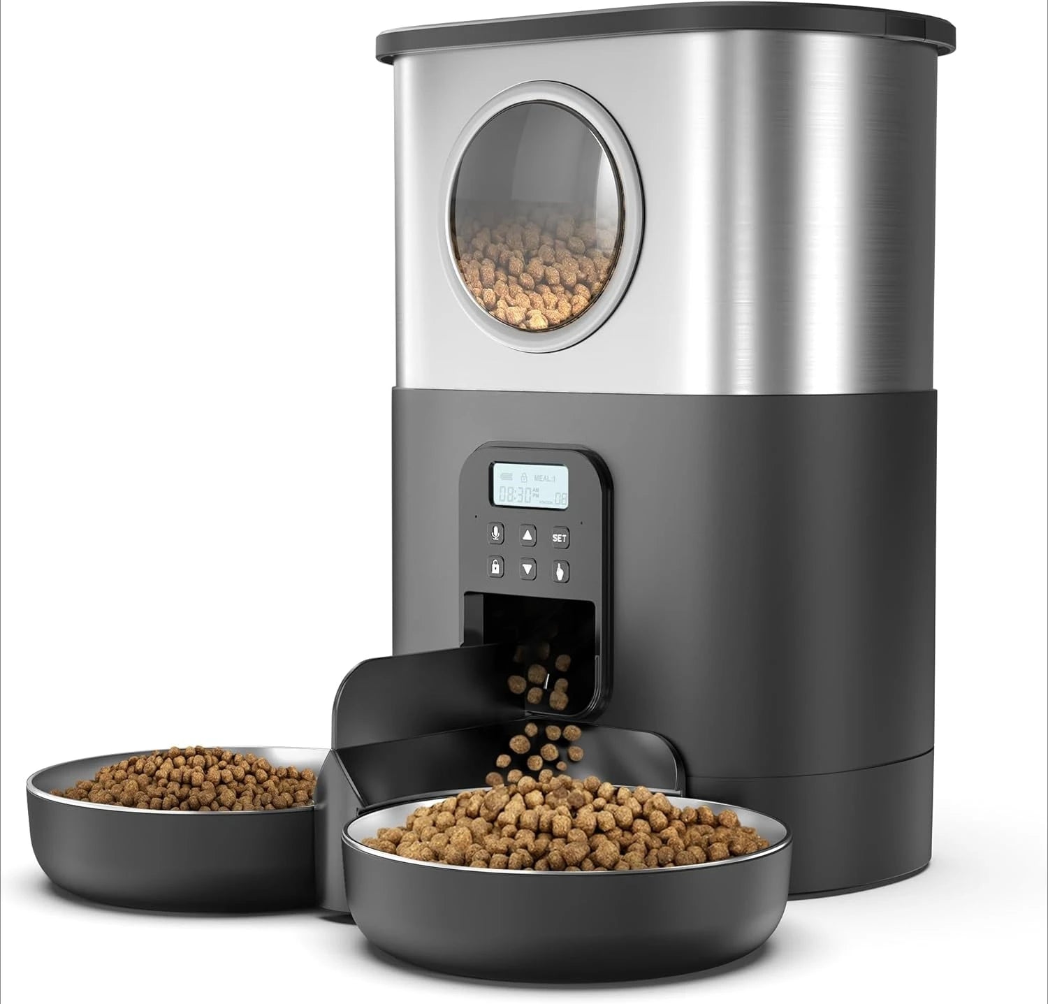 5L Automatic Cat Feeders for Two Cats Stainless Steel 2 Bowls Pet Feeder for Cats Dogs Timed Cat Feeder Pet Dry Food Dispenser