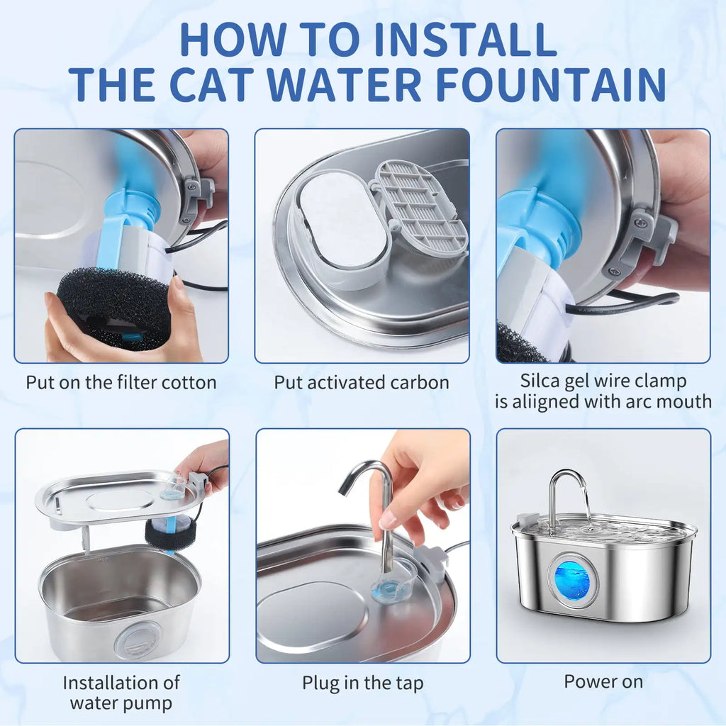 Cat Fountain with Water Level Window 3.2L Stainless Steel Pet Water Fountain Cat Dog Water Dispenser for Multiple Pets