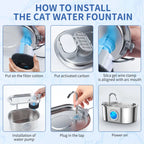 Cat Fountain with Water Level Window 3.2L Stainless Steel Pet Water Fountain Cat Dog Water Dispenser for Multiple Pets