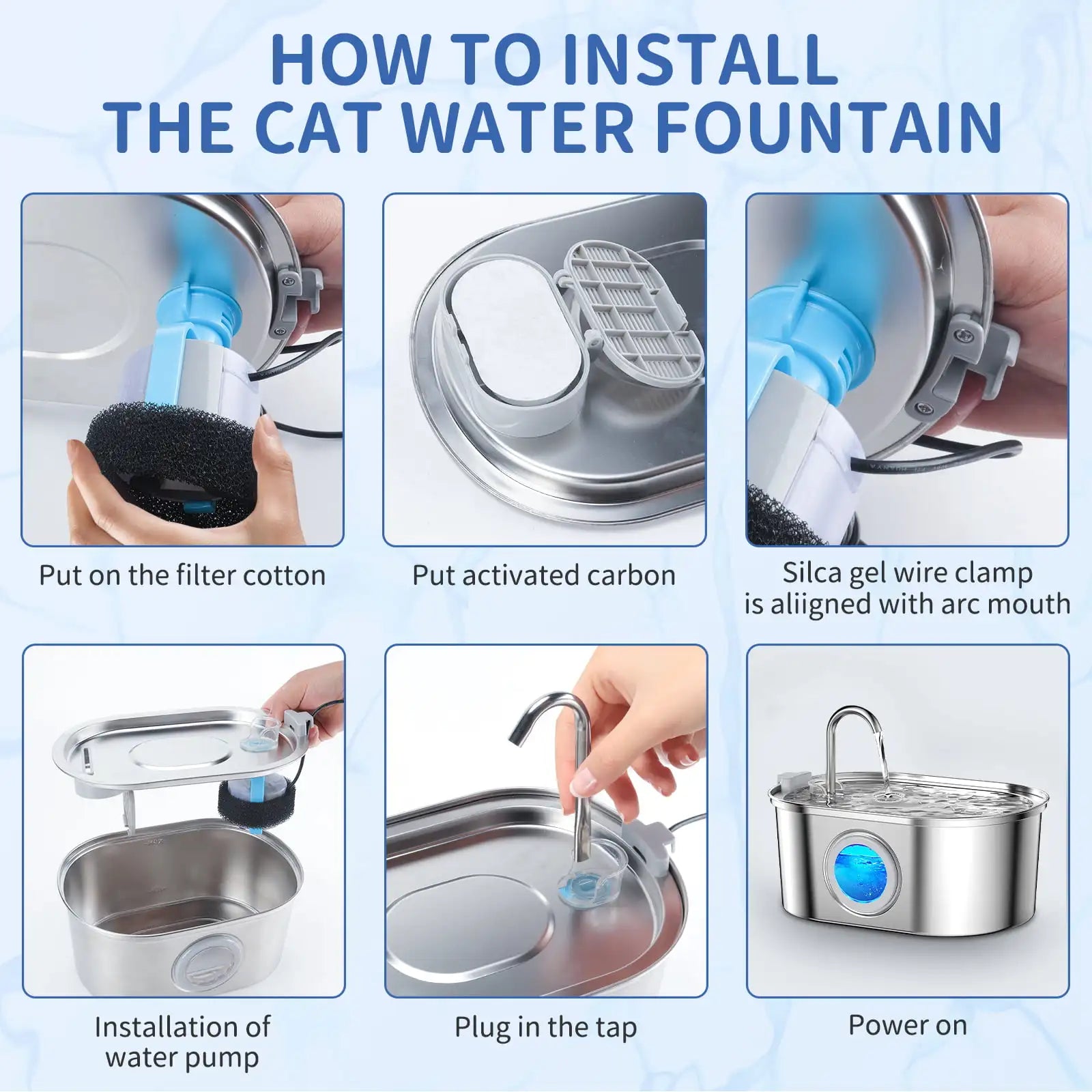Cat Fountain with Water Level Window 3.2L Stainless Steel Pet Water Fountain Cat Dog Water Dispenser for Multiple Pets