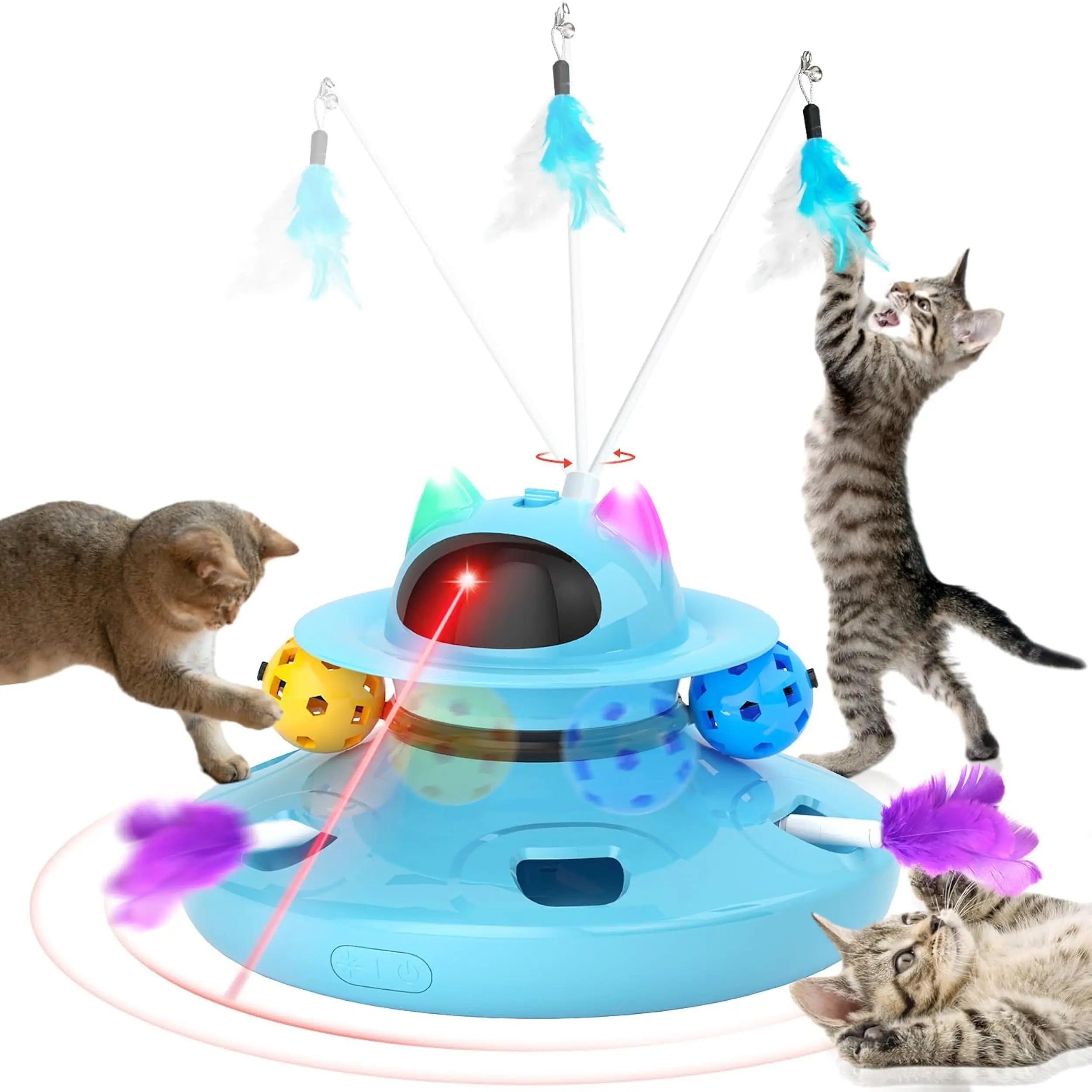4 in 1 Automatic Interactive Plastic Cat Toy Rechargeable Indoor Kitten Toys with Feather and Track Balls