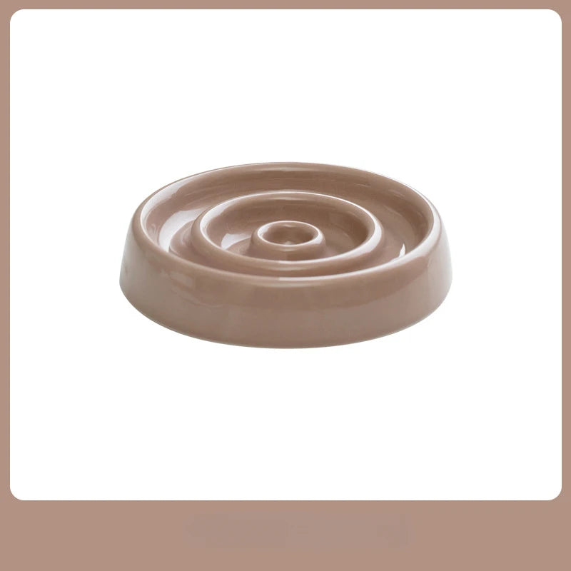 Ceramic Cat Bowl Slow Feeder Bowl for Pets Anti-Chok Cat Food and Water Dish with Neck Protection Wood Stand-for Dogs