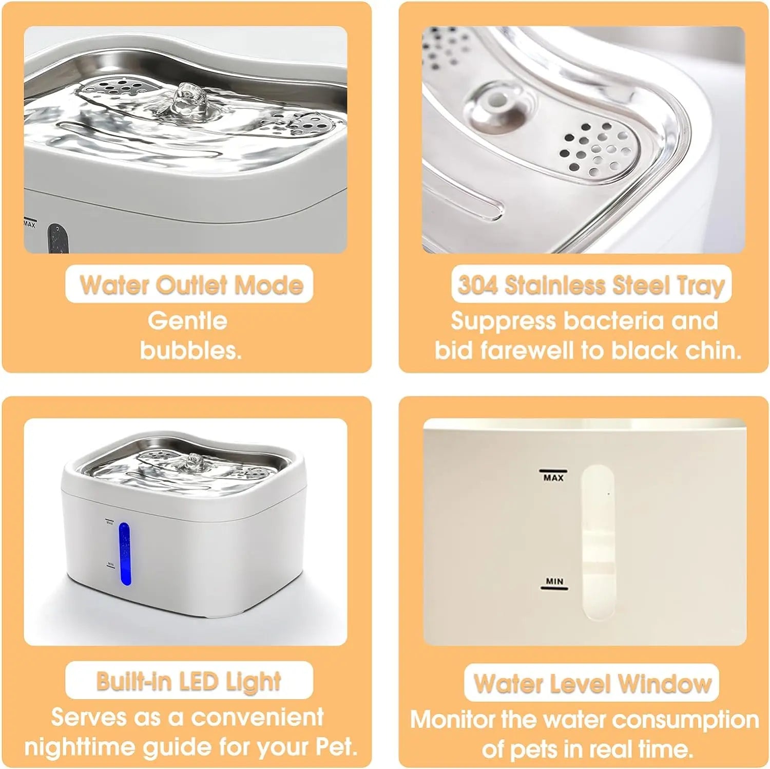 Factory Wireless Cat Water Fountain 2.5L/84oz Weighting Water Level Window LED Light Automatic Pet Water Dispenser OEM ODM
