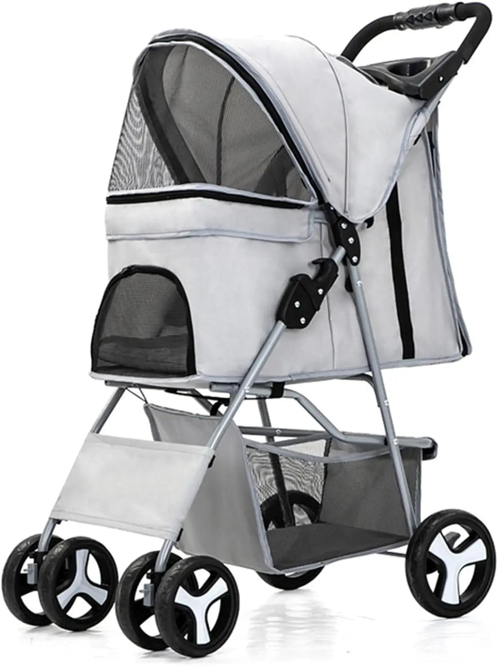 4 Wheels Pet Travel Trolley Cat Dog Jogger Stroller with Cup Holder and Storage Basket Pet Pushchair for Small Medium Cats Dogs