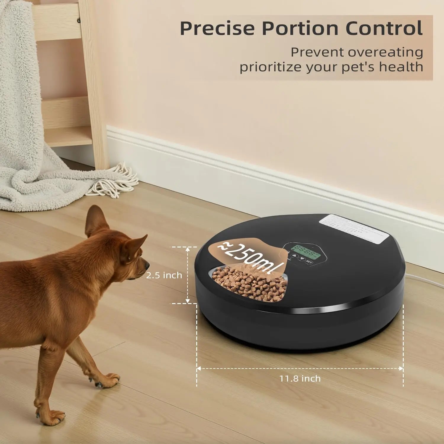1.3L Automatic Pet Feeder Dog Food Dispenser with Programmable Timer 5-Meals Automatic Dog Feeder for Medium Large Cats Dogs