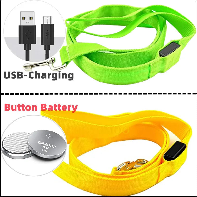LED Light up Dog Leash Luminous Rope Lead Leash Dog Safety Flashing Glowing LED Dog Leash Collar Electronic Pet Accessories