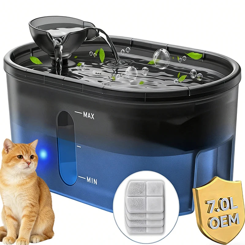 7L Ultra-Quiet Dog Water Fountain for Large Dogs with 4 Pack Filters 5 Layer Filtration Smart LED Pump Ideal for Multi Pets