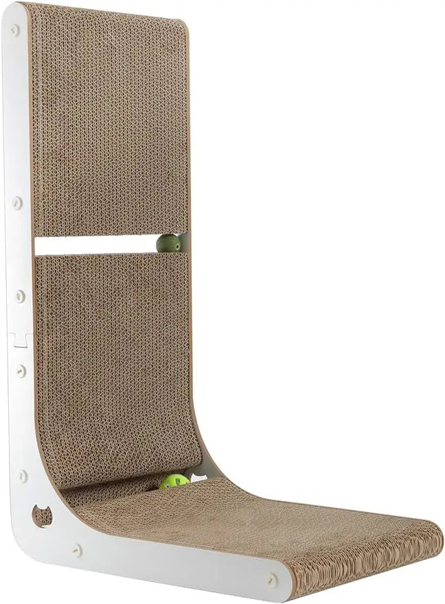 Cardboard Cat Scratcher Vertical Cat Scratching Board L-Shape Indoor Cat Scratch Pads with Built-in Catnip Toy Balls Wall-Mount