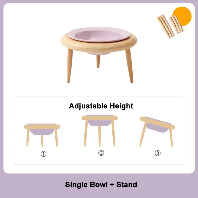 Ceramic Cat Bowl with Wood Stand High Shelf Tableware Set Puppy Double Food Bowls Small Dog Water Bowl Cat Feeder Pet Supplies