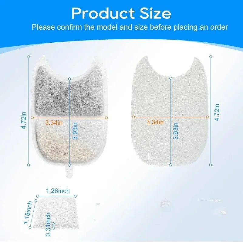 6 Pack Filters Sponges Replacement Pet Water Fountain Filter for 4L Wireless Stainless Steel Cat Drinking Pet Water Dispenser